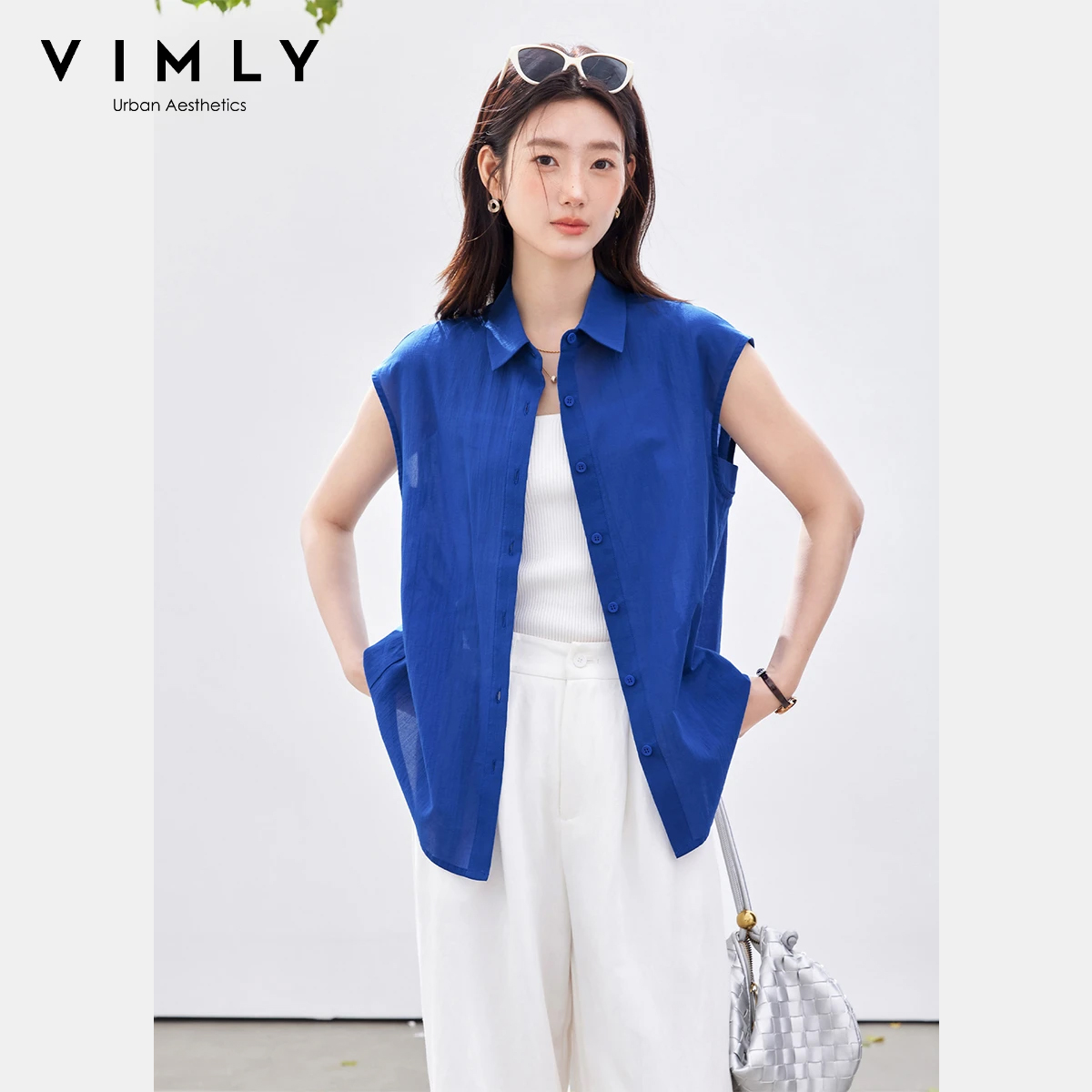 Shirt Camp Collar - Blusa Feminina VIMLY Minimalista Sem Mangas