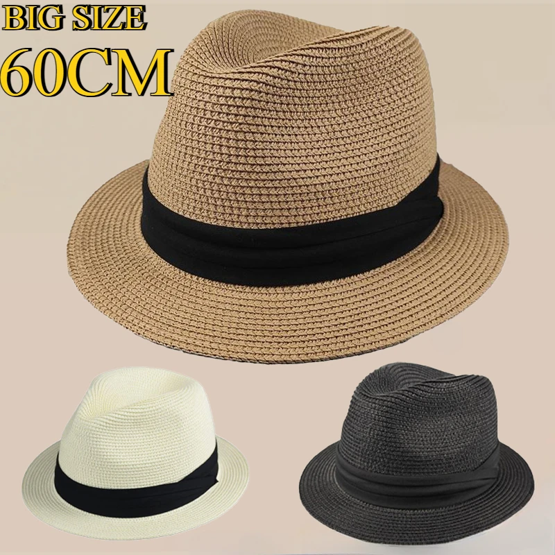 Bucket Hat Straw - Novo tamanho grande borda estreita 4cm