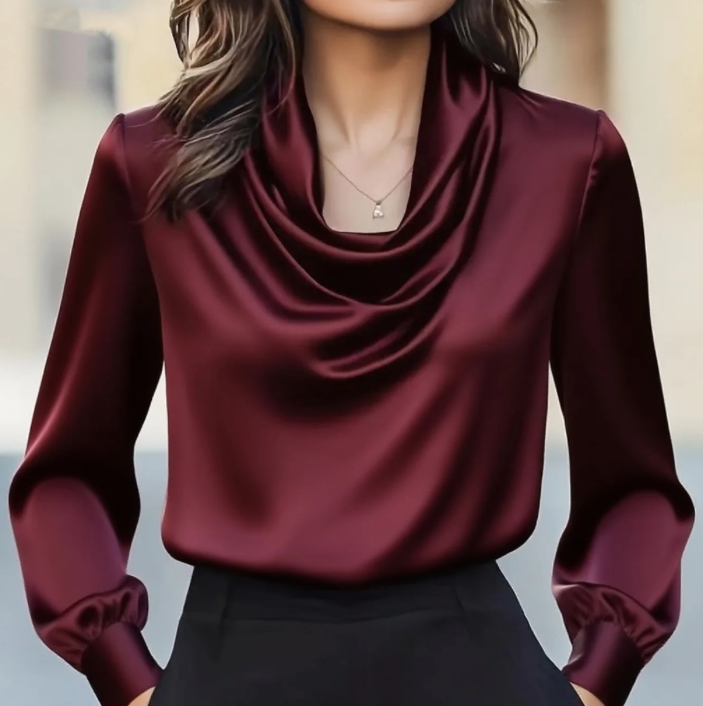 Shirt Camp Collar - Moda outono elegante temperamento cor sólida