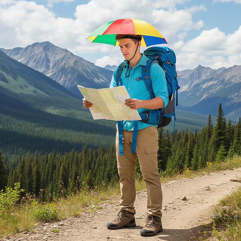 Bucket Hat Straw - Guarda-chuva dobrável para cabeça, à prova