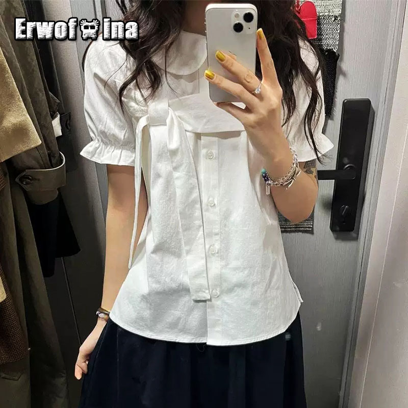 Shirt Camp Collar - Erwofeina Camisas Femininas Estilo Preppy com