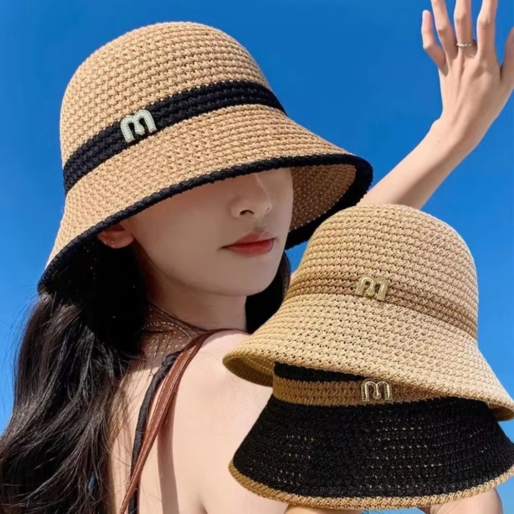 Bucket Hat Straw - Moda elegante arco pescador chapéu proteção