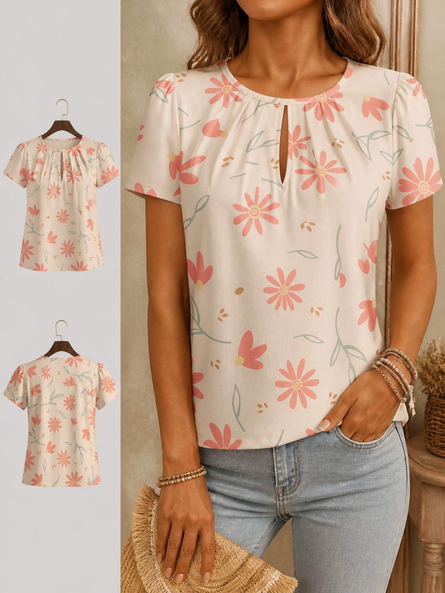 Camiseta Feminina Elegante de  - Resort Shirt Floral avaliação e preço
