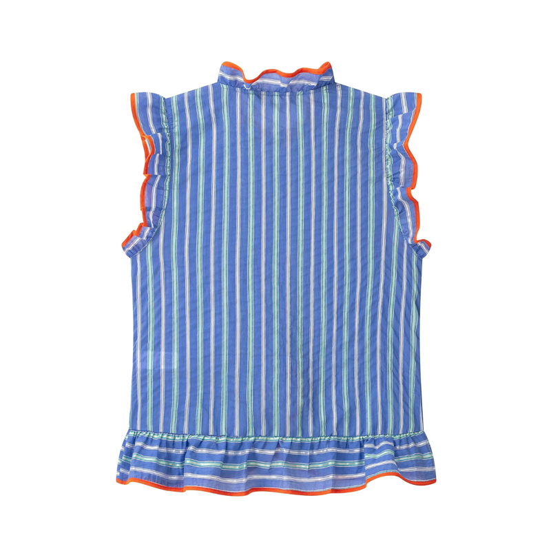 Camisa feminina azul com listr - Shirt Camp Collar avaliação e preço