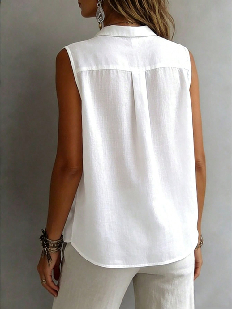 Camisa Sem Mangas Elegante e F - Shirt Camp Collar avaliação e preço