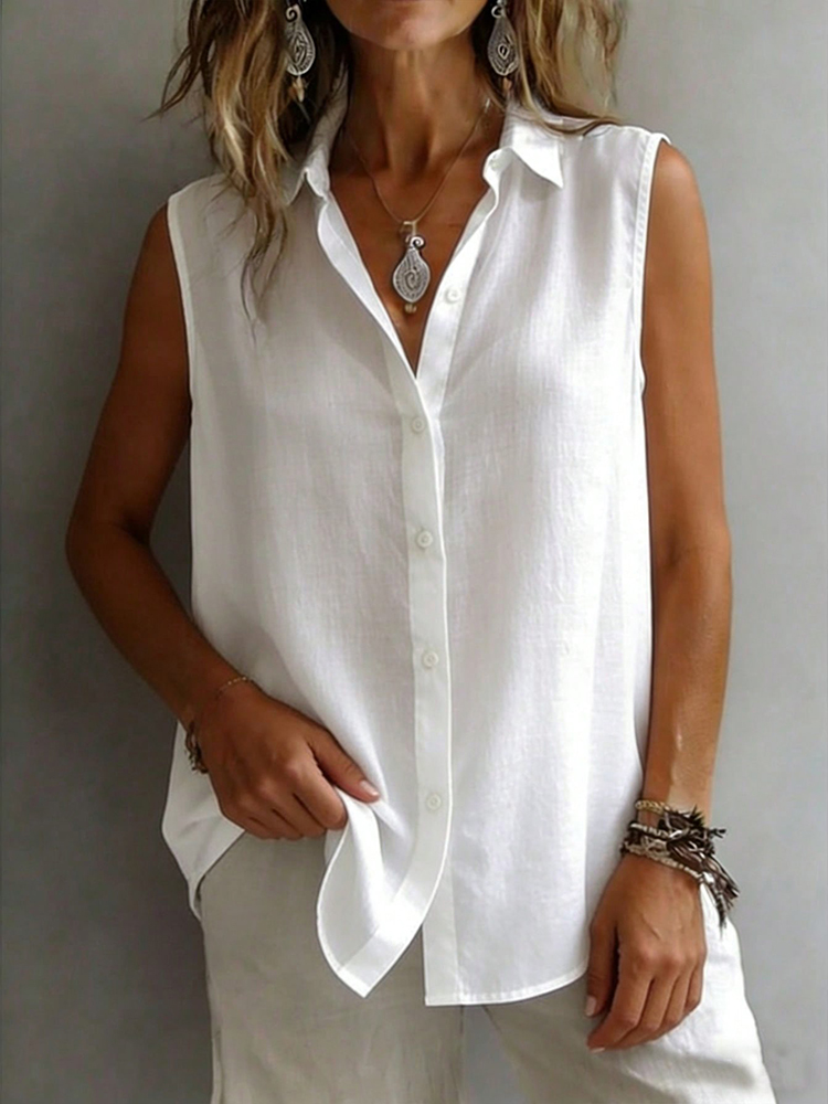 Camisa Sem Mangas Elegante e F - Shirt Camp Collar avaliação e preço